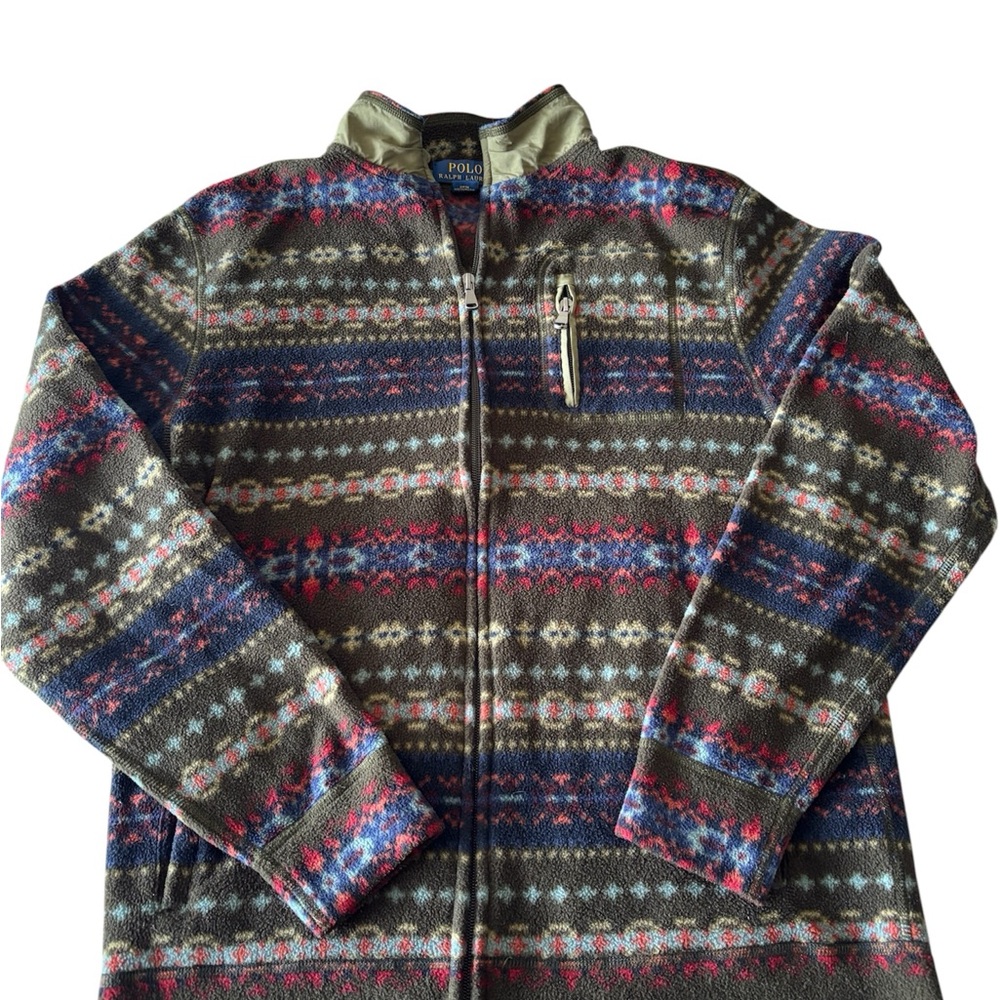 Polo by Ralph Lauren Brown Multicolor Fair Isle Fleece Jacket XL